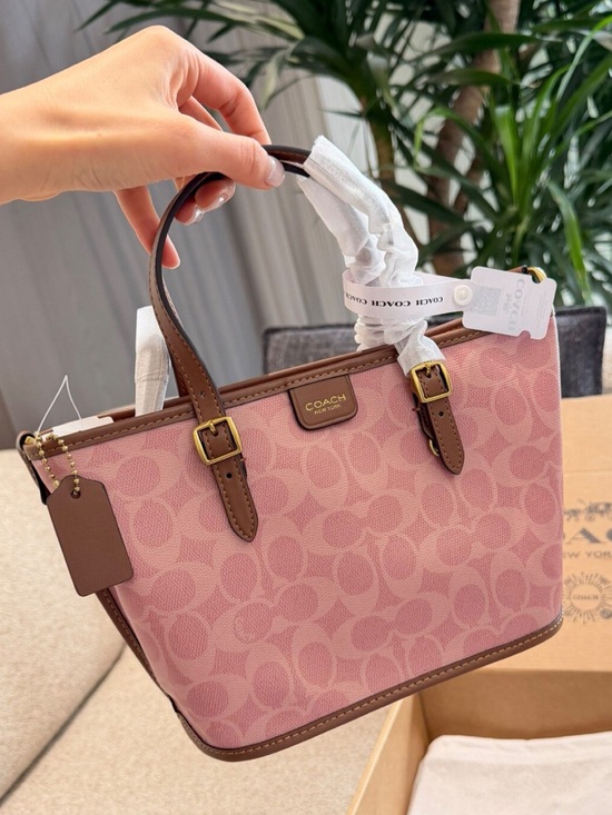 Coach Handbags - Coach Taxi 21 Tote Bag in Pink Signature Canvas with Leather Trim